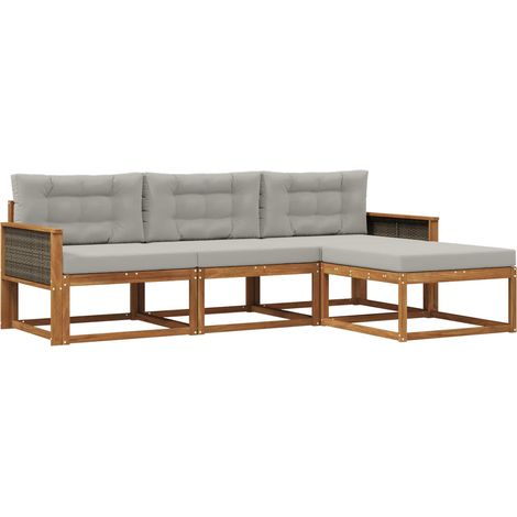 Outdoor Sofa Set with Cushion 4 pcs Natural and Light grey vidaXL (1/5)