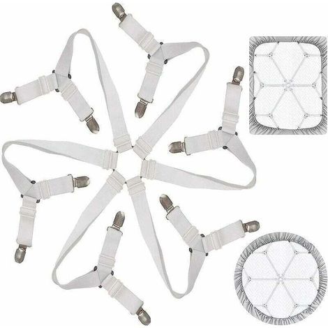 Tendeur Drap Housse Lit Drap Réglable Attache Drap Housse élastique 3 Voies 6 Ctés Feuilles De Literie Bretelles Drap De Lit Attaches Pour Draps De Lit Coussin De Canapé Matelas Blanc (1/4)
