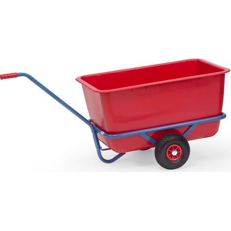 Fetra Handwagen mit roter Kunststoffmulde und Polyurethanbereifung 750x425mm