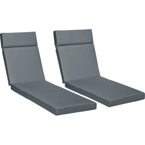 Set of 2 Sun Lounger Cushions, Replacement Cushions for Rattan Furniture Ties, 196 x 55 cm, Cushion ONLY, Dark Grey (1/5)