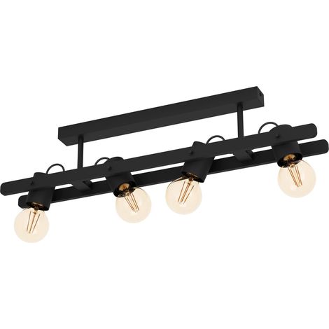 EGLO Deckenstrahler Plimsoll, 4-flammige Deckenlampe mit schwenkbaren Spots, Deckenleuchte aus Holz und Metall in Schwarz, FSC100PA, Deckenspot mit E27 Fassung