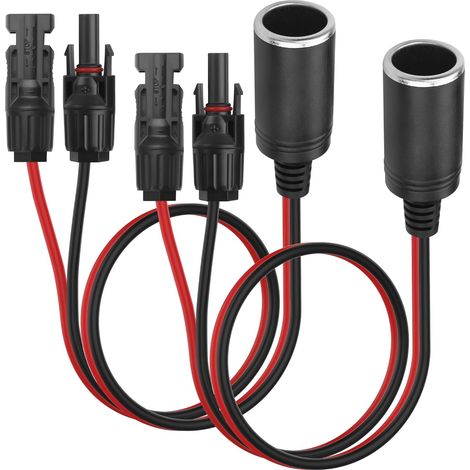 2 PCS Câble adaptateur connecteur solaire vers prise allume-cigare femelle 12V-24V, fil de cuivre pur 14AWG, compatible avec panneau solaire, générateur de voiture de station d'alimentation (1/5)