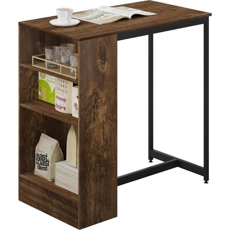 WOLTU Mesa de bar con estante lateral de 3 niveles. para comedor. sala de estar. cocina. madera vintage+negro (1/5)