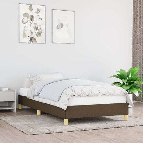 Estructura de cama sin colchón tela marrón oscuro 90x200 cm