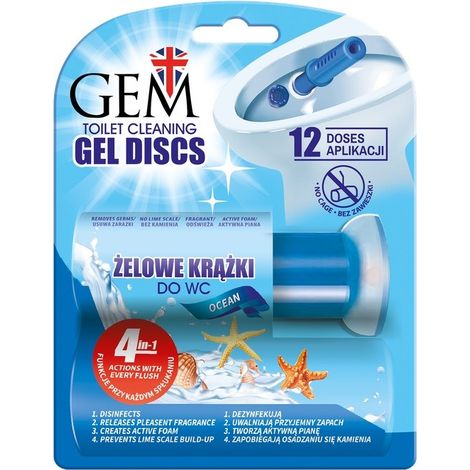Dischetti in gel per la pulizia del WC GEM 4 in 1 XXL (12 applicazioni) - Oceano 75 ml