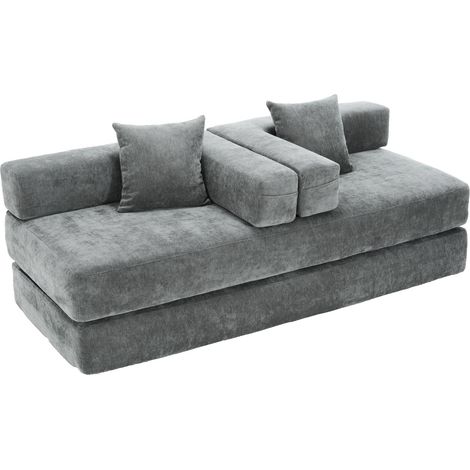 ELVMI Sofá modular de Chenilla 2 piezas con Bolsillos laterales y Base antideslizante, Gris oscuro (1/5)
