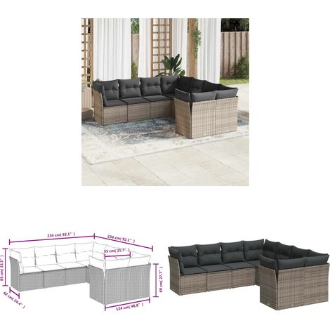 8-tlg. Garten-Sofagarnitur mit Kissen Grau Poly Rattan - Gartensofas - Outdoor Möbel - Lounge Set - Gartenlounge - Rattan Sofa - Home & Living (1/3)