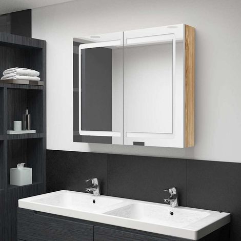 vidaXL Armario de baño con espejo LED blanco y roble 80x12x68 cm (1/5)