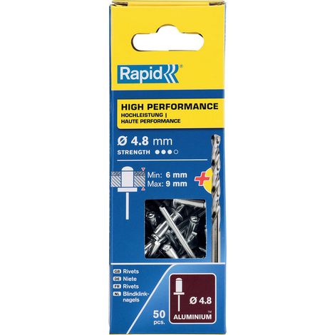 Blister de 50 Rivets Ø4.8x12mm Alu+Drill 5000388 Rapid