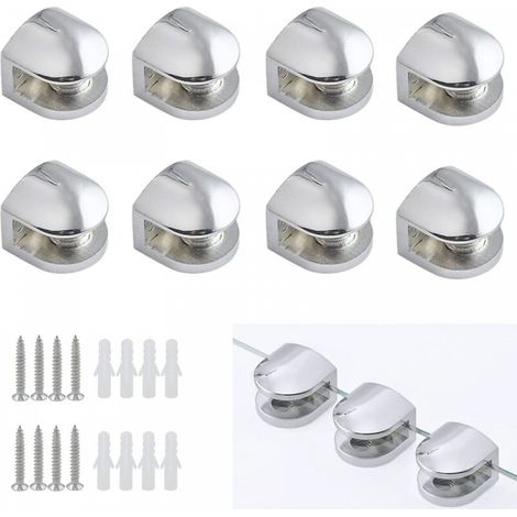Ineasicer 8 Pièces Pince à Verre, Fixation Réglable Verre en Alliage de Zinc, Support pour Tablette Etagere Tablettes 5-8 mm D'épaisseur, Argent (1/5)