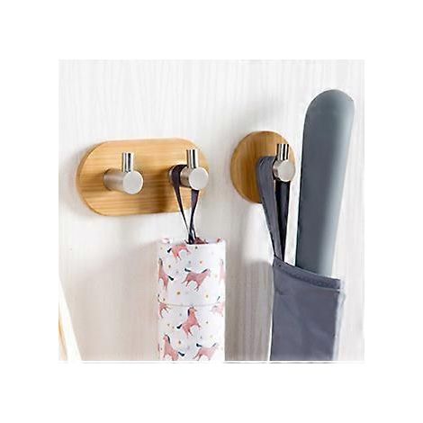 Bambus-Handtuchhaken, hölzerne Wandgarderobe, selbstklebende Tür