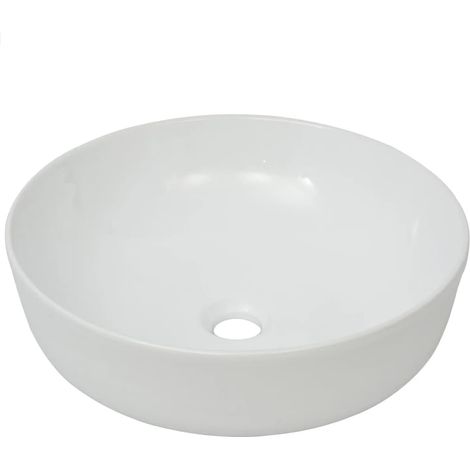 Lavabo vasque à poser Luxueux, ronde Bac à laver, Céramique Blanc 41,5 x 13,5 cm OIB9124E (1/5)