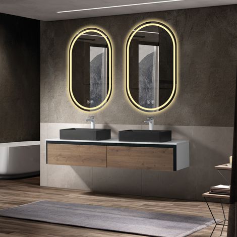 Miroir de salle de bain LED ovale sans cadre 60 x 90 cm, tactile, anti-buée, argent (1/5)