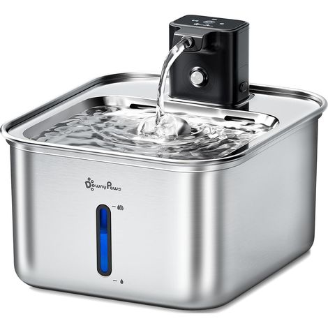 Fontaine à Eau pour Chat INOX sans Fil, 3 L, Quiet Pump  Fontaine à Eau Chat Détecteur de Mouvement, Distributeur Chat à Batterie Rechargeable 4000 mAh, Facile à Nettoyer (1/5)