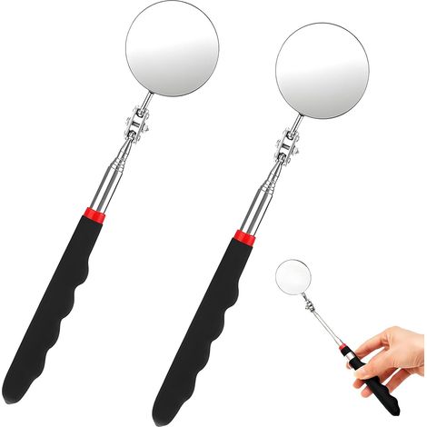 Lot de 2 rétroviseurs de voiture à 360 °, avec poignée télescopique, miroir d'inspection, rond, pivotant à 360°, avec poignée d'extension - Pour techniciens, géocaching (1/5)