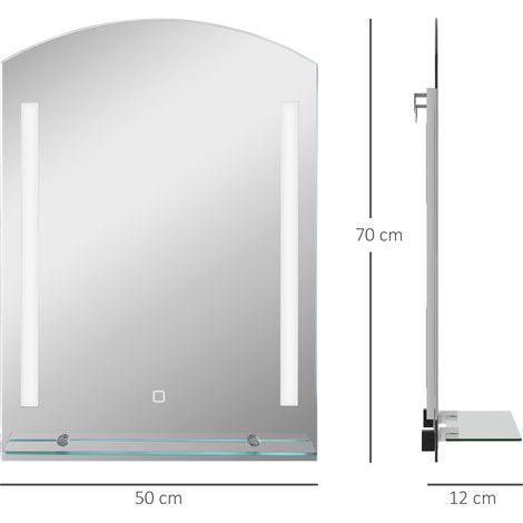 Miroir de salle de bain avec éclairage LED, élégant et de haute qualité, verre, aluminium, plastique, 50 cm (L) x 12 cm (l) x 70 cm (H) (1/5)