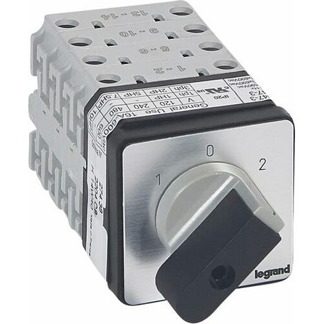 Commutateur à cames inverseur avec position arrêt 45° PR17 - 4P - 8 contacts - fixation par vis sur porte - LEGRAND