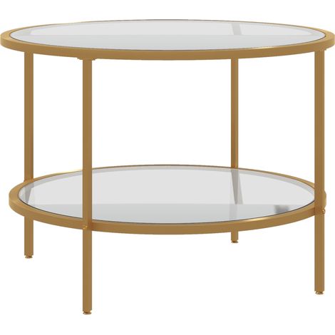 Table d'appoint ronde avec étagère, cadre en acier doré Ø60 x 43 cm, table basse élégante pour salon et chambre (1/5)