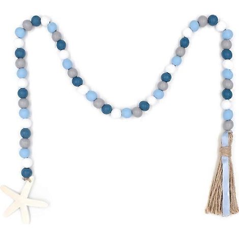 Guirlande de perles en bois style méditerranéen avec pompon, pendentif coquillage et étoile de mer, décoration rustique pour la maison ou la plage, plateau à étages - Étoile de mer (1/5)