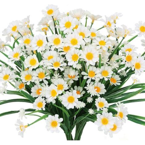 PA Stück künstliche Gänseblümchen für den Außenbereich, UV-beständig, künstliches Laub, künstliche Pflanzen, Sträucher, Kunststoffbüsche für Fenster, hängende Pflanzgefäße, Bauernhaus, Innen- und (1/4)