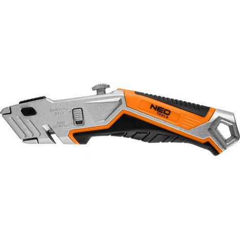 Messer mit trapezförmiger Klinge in einem Metallgehäuse + 5 Klingen NEO 63-706 (1/5)
