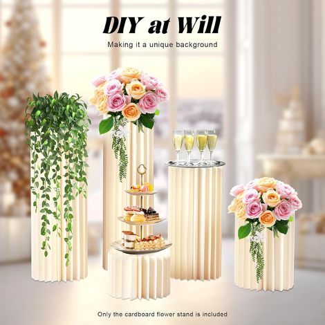 Blumenständer Hochzeit Blumenständer, 5 Stück Faltbarer Dekosäule Partytische aus Karton Display-Papiersäulen für Hochzeiten, Geburtstagsfeier (1/5)