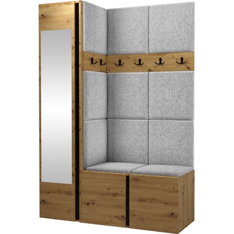 Conjunto para recibidor Hartford 277, Roble Artisan, 186x124x46cm, Espejo, Aglomerado laminado, Tapiz, Colocada, Montada en la pared