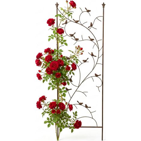 Relaxdays Rankgitter, HxB: 150x50 cm, Metall, Vogel-Design, Rankhilfe für Kletterpflanzen, Garten, Rosenrankhilfe, braun