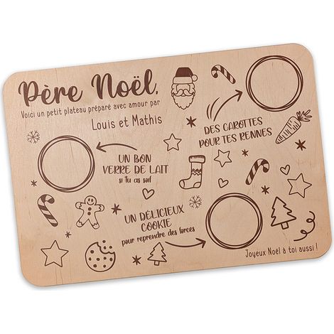 Plateau du Père Noël en bois 39 x 27 cm – Plateau à biscuits et verre de lait – Personnalisable avec prénom – Activité DIY de Noël – Fabrication artisanale (1/5)