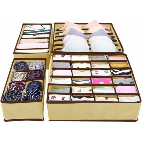 4pcs Drawer Storage Box, Dressing Clothes Storage Box, Foldable Closet Storage Box, Drawer Storage Box for Bra, Ties, Socks, Scarf (1/5)