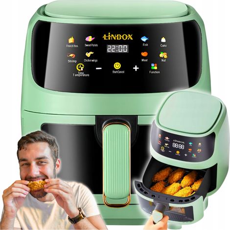 Friggitrice ad aria senza olio, 5 litri, 1400 W, 8 programmi, pannello di controllo