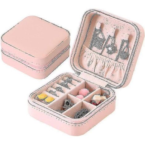 Organisateur de bijoux en cuir, étui de voyage portable pour bijoux, rangement pour boucles d'oreilles et colliers (1/4)