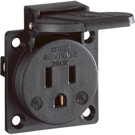 ABL Einbau-Steckdose NEMA 5-15, 125V, 15A, IP44, Kunststoff, Schwarz