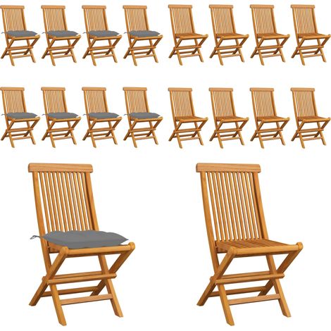 Gartenstühle mit Grauen Kissen 8 Stk. Massivholz Teak - Teakholzmöbel - Gartenstühle - Klappstühle - Esszimmerstühle - Outdoormöbel - Home & Living (1/5)