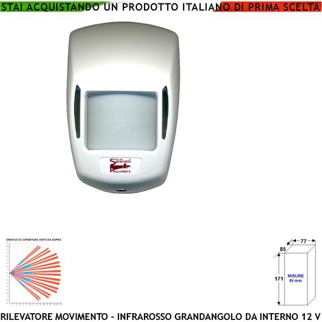 Infrarosso Sensore di Movimento Grandangolo Per Antifurto Portata 15 MT da Interno Rileva Intruso Entro 90 Gradi Alimentazione 12 V Assorbimento 10 mA Lente 18 Fasci Infrarossi ABS Bianco con Snodo (1/4)