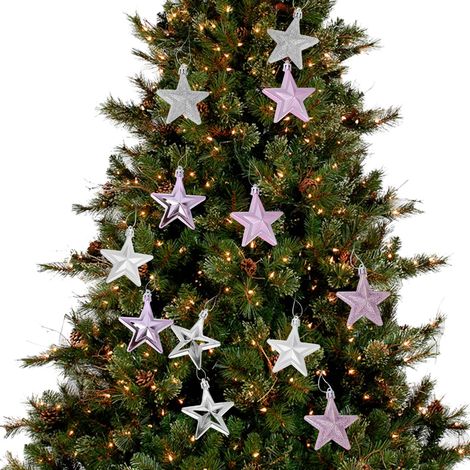 Étoile De Noël - 12 Pièces - 7 cm - Décoration Arbre De Noël - Multicolore - En Plastique Écologique - Avec Cordon De Suspension (1/5)