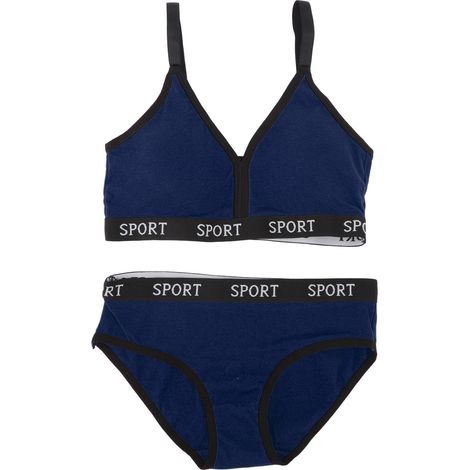 Sport-BH und Slip für Damen aus weicher, atmungsaktiver, gekämmter Baumwolle, ideal für Yoga und Fitness, Königsblau (1/5)