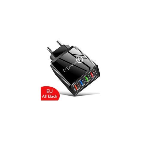 Chargeur multiprise USB 15W 4 Ports USB Chargeur Mural Adaptateur Secteur Adaptateur de Prise de Charge USB Tête de Charge de Voyage Chargeur à Induction - Noir Complet (1/4)