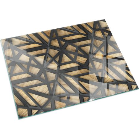 Funkenschutzplatte für Kamin Hitzeschutz Schutzplatte Hartglas Dekorative Glasbodenplatte Geometrie mit Holz 120x80 cm