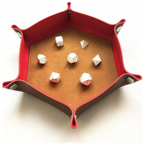 Bandeja hexagonal plegable para dados en piel sintética, pequeño organizador de escritorio, ideal para guardar dados, joyas y llaves (plegable). (1/3)