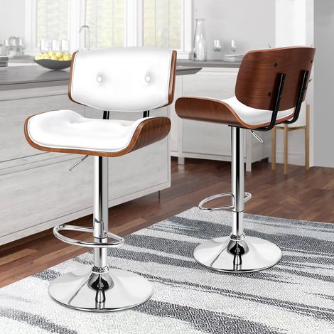 ALFORDSON 360° Swivel 2x Barstools,Back, Adjustable Height PU,Footrest, Wooden Armless Counter Chair,Home Bar, Kitchen Island, Restaurant, White