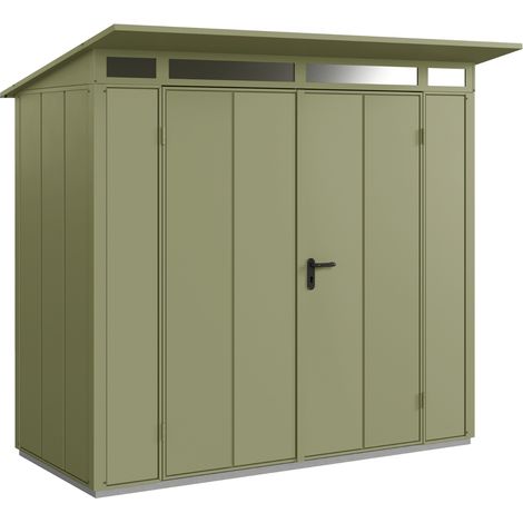 Hörmann Metall-Gerätehaus Berry Modern mit Pultdach Typ 1, 248 x 153 cm, schilfgrün, 3,8 m², 2-flüglige Tür (1/5)