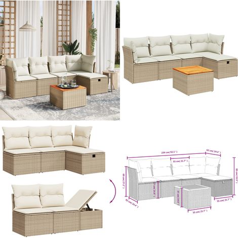 Salon de jardin avec coussins 6 pcs beige résine tressée - Ensemble Salon De Jardin - Mobilier Extérieur - Canapé Jardin - Chaise Lounge - Table Basse - Home & Living (1/5)