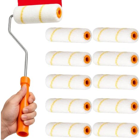 Farbrollerbezüge 10 Mikrofaser-Bezüge mit Griff Austauschbare Malerwalzen für Kanten Ecken Spachtelmasse Wände Decken Böden Flächen Innenbereich Haus Wohnung Wohnzimmer (1/5)