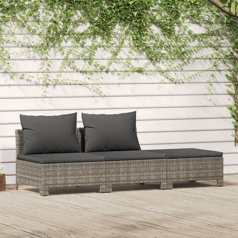 3 pcs Salon de jardin Salon d'extérieur Ensemble Meuble de Jardin Mobilier d'Extérieur avec coussins Gris Résine tressée XFNRX179901 (1/5)