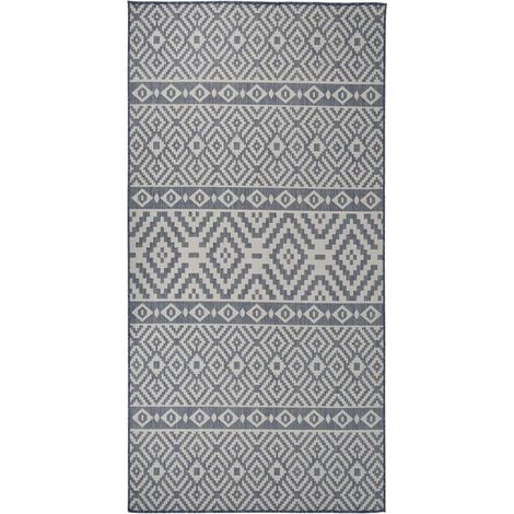 vidaXL Outdoor Flatweave Rug 100x200 cm Blue Stripes