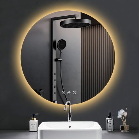 PESENXAN Runder Badspiegel mit Beleuchtung, 3 Lichtfarben, Dimmbar, Touch-Schalter, 80cm Badezimmer Spiegel mit Beleuchtung, Beschlagfrei, Speicherfunktion, LED Wandspiegel mit Licht (1/5)