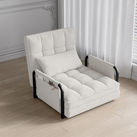 Relaxsessel, 2-in-1 Sessel mit 5 verstellbaren Neigungspositionen, bequeme Rückenlehne, Metallgestell, Stoff, modernes Design, Hellbeige (1/5)
