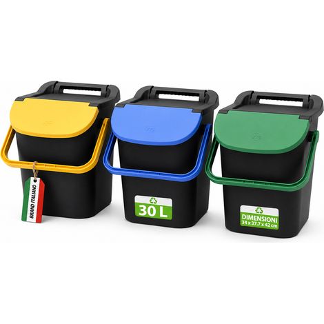 Set 3 Pattumiere Impilabili 34x37,7x42 cm Tower Bin 3x10L Raccolta Differenziata in Plastica Nero (1/4)