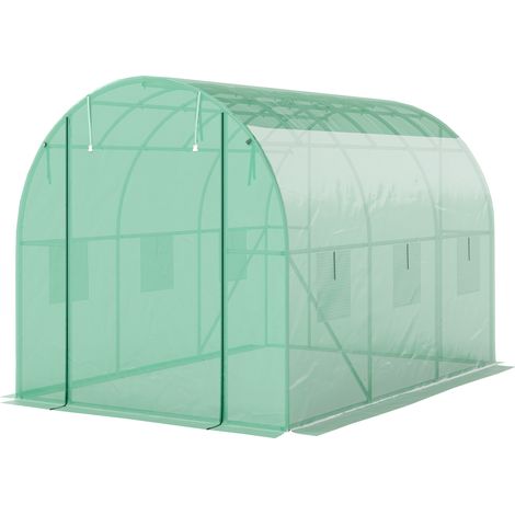 Polyethylen-Tunnelgewächshaus mit Kunststoffabdeckung und Stahlrahmen, begehbares Gartenzelt mit aufrollbaren Türen, grün